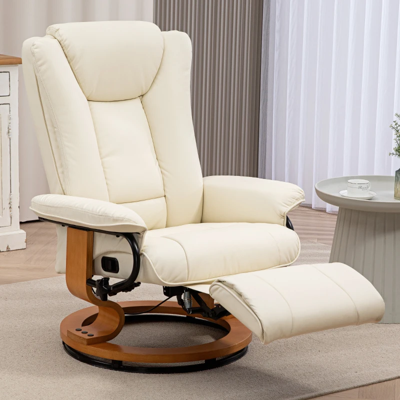 HOMCOM Relaxstoel met Ligfunctie, Draaibaar, tot 150 kg, Kunstleerbekleding, Stalen Frame, Crèmewit(m-9)