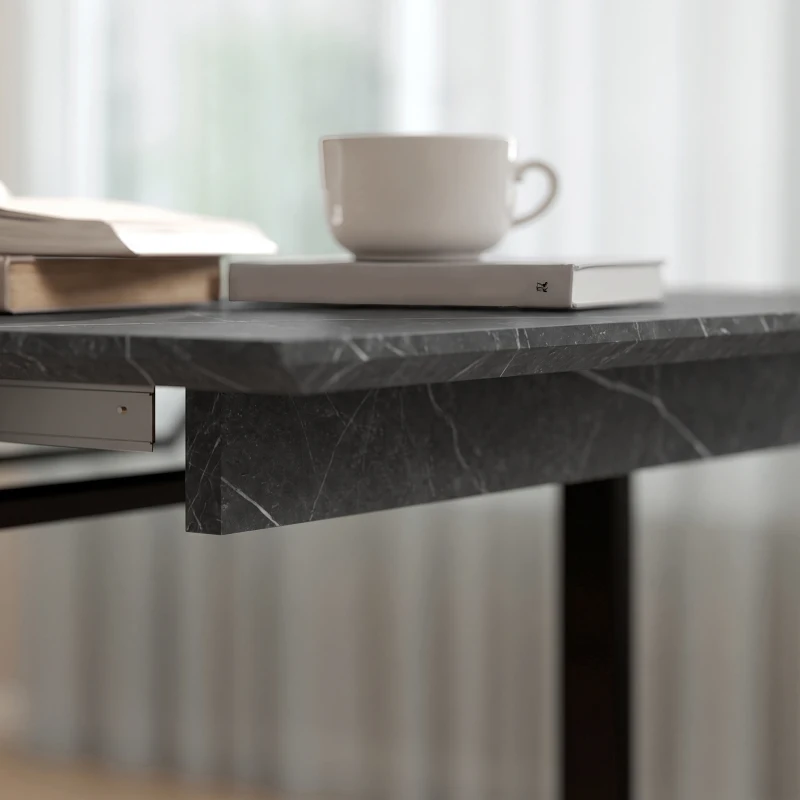 HOMCOM Uitschuifbare eettafel 140-180 cm voor 6-8 personen, rechthoekig, industrieel design met stalen frame, zwart