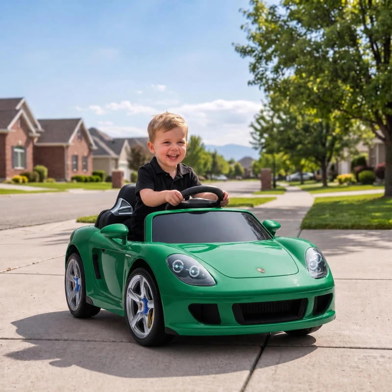 AIYAPLAY Auto Elettrica Bambini Porsche Carrera GT 12V con Telecomando, 2 Motori, Sospensioni e Porte Apribili, Verde