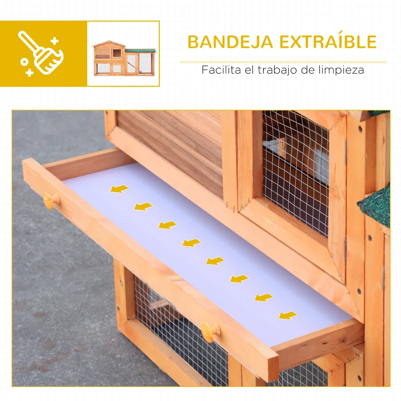 PawHut Jaula para Conejos Grande 145x45x85 cm con Techo Asfáltico Bandeja Extraíble Escalera  para Exterior Natural