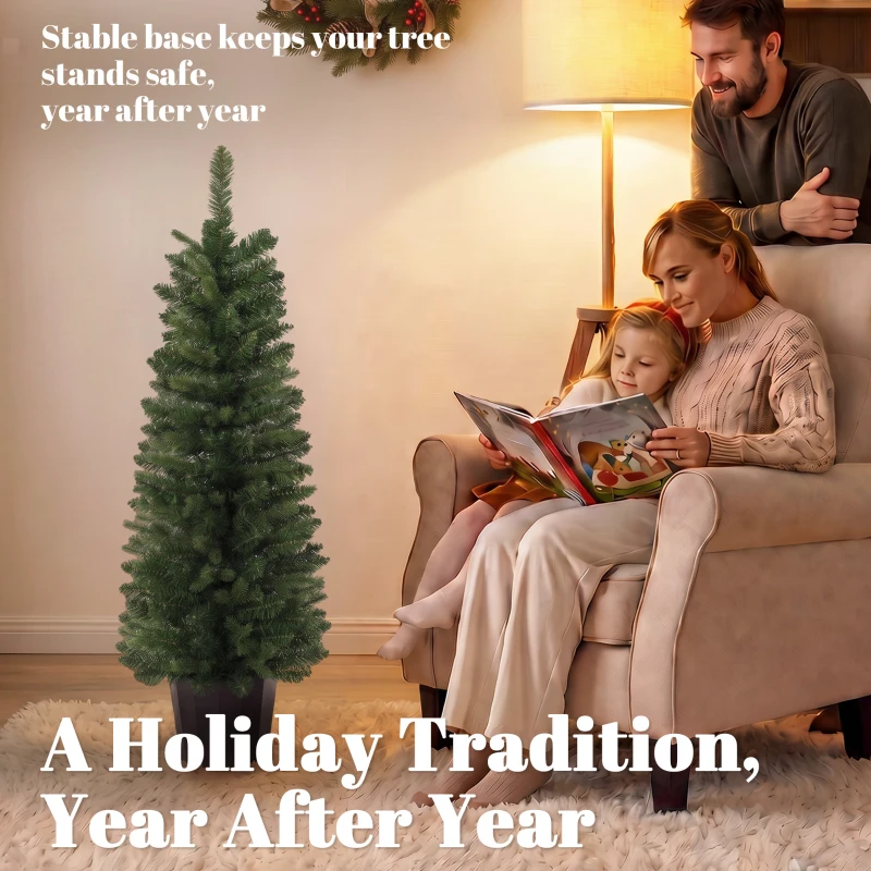 HOMCOM Lot de 2 Sapins de Noël Artificiels 120 cm, Base en Pot de Culture, Pointes de Branches Ignifuges, Vert
