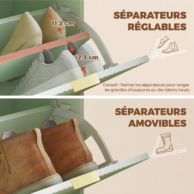 HOMCOM Banc à chaussures avec coussin d'assise rembourré et tiroir rabattable pour couloir, chambre, 62 x 26 x 47,5 cm, vert