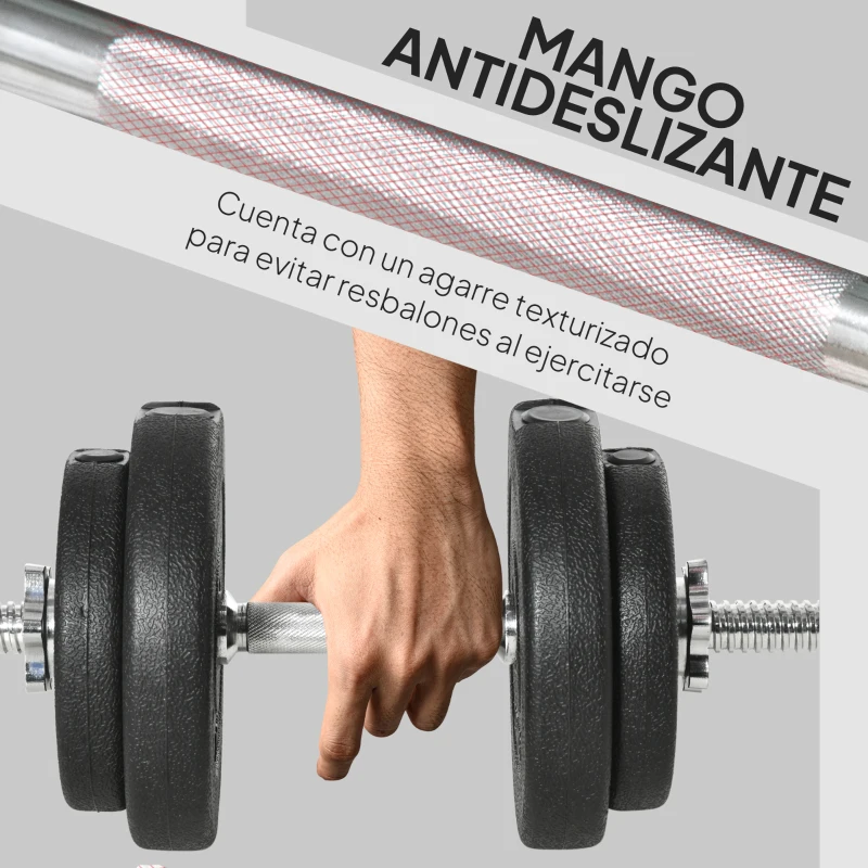HOMCOM Juego de Mancuernas Ajustables de 20kg con Discos de 2,5/1,5 kg y Barras de 2 kg para Gimnasio en Casa