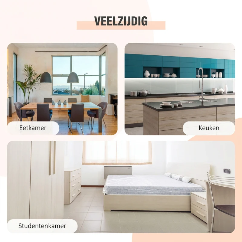 HOMCOM Inklapbare eettafel en bijzettafel met metalen frame, voor keuken of woonkamer, donker hout/wit(m-5)