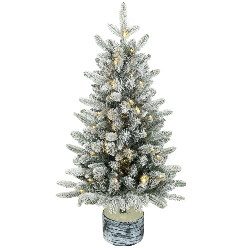 HOMCOM Árbol de Navidad artificial, 90 cm con 50 LED, 240 puntas, nieve artificial, base de óxido de magnesio