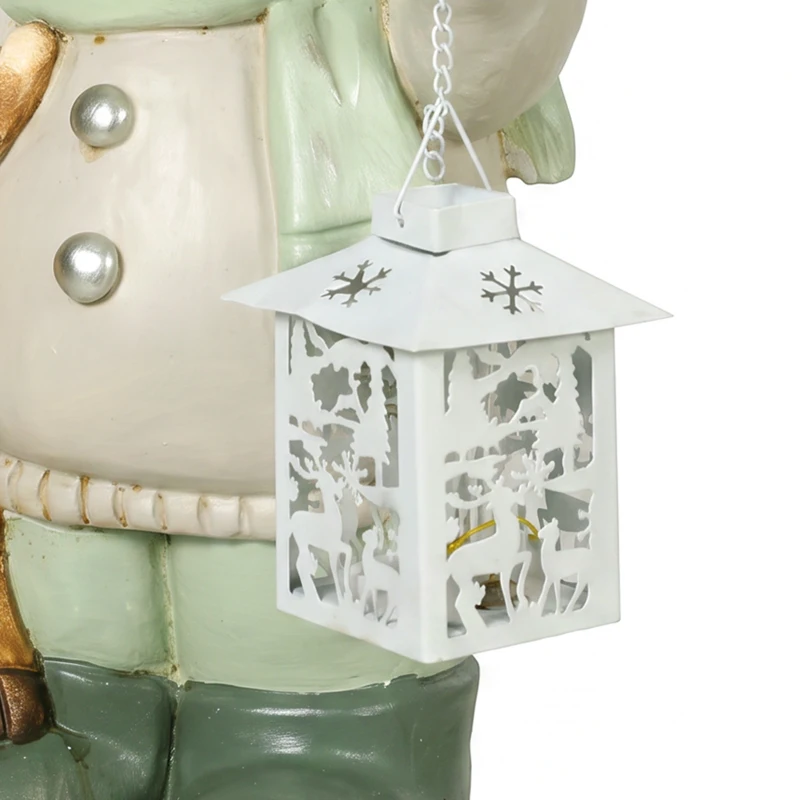 HOMCOM Sneeuwmanfiguur 43 cm van MgO met led-lantaarn en timer, voor entree en deuropening