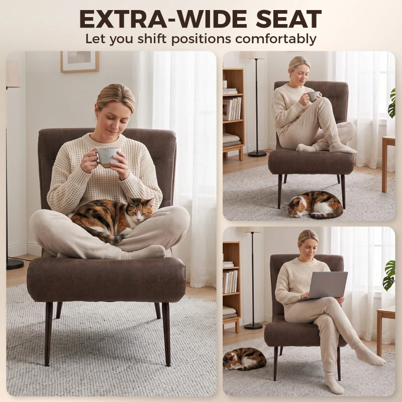 HOMCOM Modern Accent Chair with Footstool, Upholstered Lounge Chair with 64cm Wide Seat, Lumbar Pillow, Trapezoidal Backrest