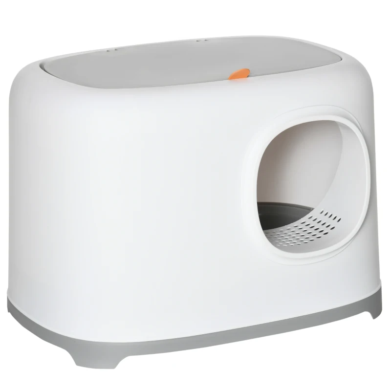 PawHut Caja de Arena para Gatos Arenero Cerrado para Gatos con Bandeja Techo Abatible Orificio de Entrada y Pala Incluida 55x40x39 cm Blanco