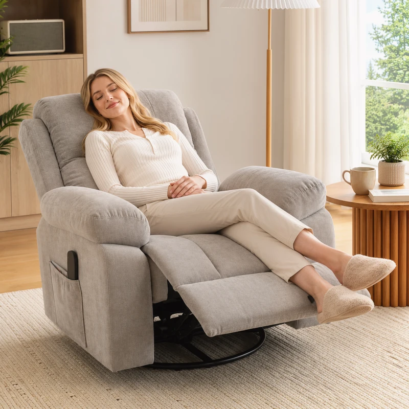 HOMCOM Sillón relax Sillón de TV Sillón de masaje giratorio 360° con calor, masaje, aspecto chenilla, Beige