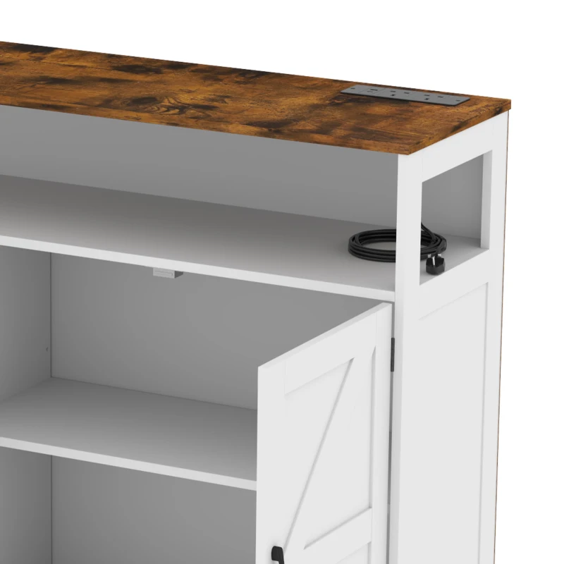 HOMCOM Sideboard Cabinet with Power Outlet, Farmhouse Kitchen Cabinet with 3 Drawers and Open Shelf, White