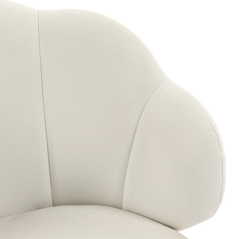 HOMCOM Chaise Bureau en Velours, Chaise Coiffeuse avec Dossier en Pétale, Hauteur Réglable, Fonction Bascule, Crème