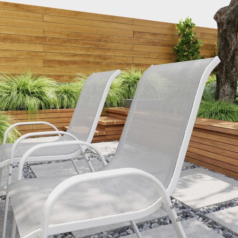 Outsunny Set de 4 Sillas de Exterior Apilables con Asiento de Malla Respaldo Alto y Marco de Acero para Jardín o Terraza Gris