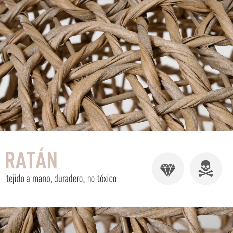 PawHut Cama Cueva de Ratán para Gatos o Mascotas Pequeña con Base Trípode Cojín de Felpa y Algodón Suave Diseño Elevado Estable Φ52x58 cm Madera Natural