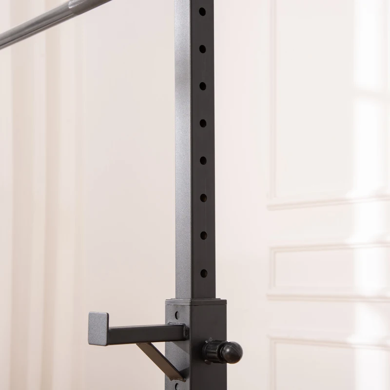 HOMCOM Soporte Barras Pesas de Acero con Altura Ajustable en 12 Niveles Carga Máx. 150 kg 52x48x105-160 cm Blanco
