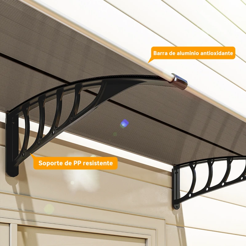 Outsunny Marquesinas Exterior para Puertas y Ventanas 200x96 cm con Regleta de Aleación de Aluminio PP Policarbonato Marrón