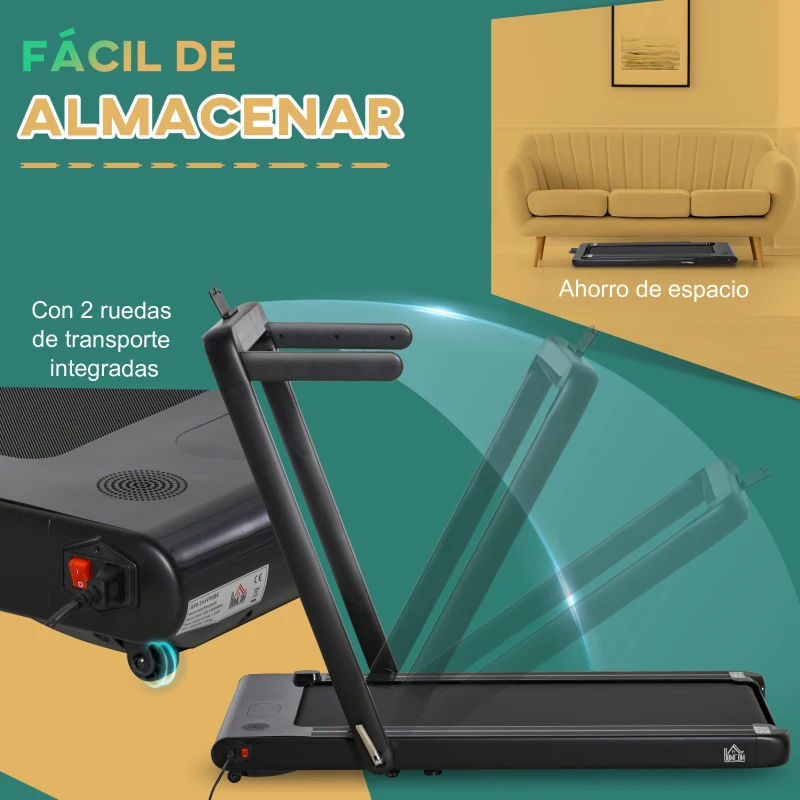 HOMCOM Cinta de Correr y Andar Eléctrica 2 en 1 Plegable 1-12km/h Caminar 1-4km/h con Control Remoto Pantalla LED Dual Bluetooth y Superficie de Carrera para Gimnasio Casa 134x66x107 cm Negro