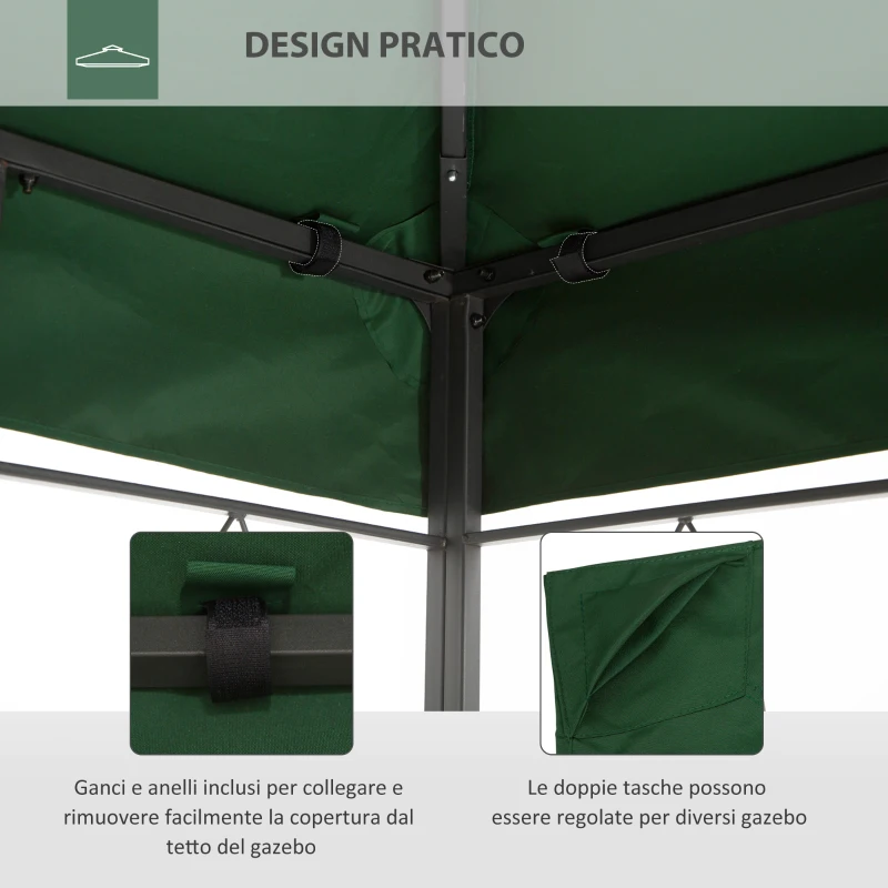Outsunny Copertura per Gazebo 4x3 m a 2 Livelli in Poliestere con Cinghie e 10 Fori di Drenaggio, Verde