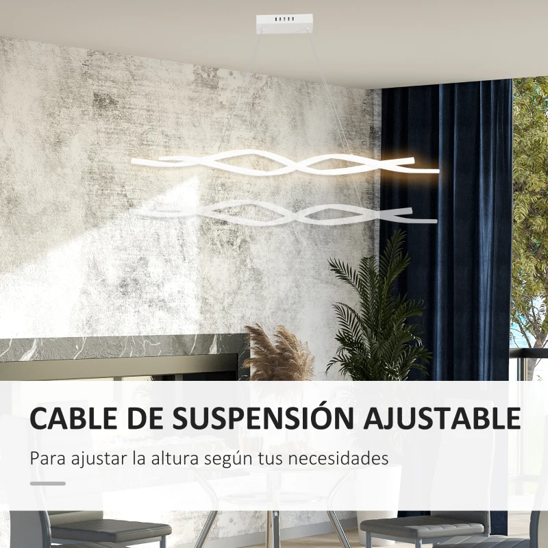 HOMCOM Lámpara Colgante Moderna con LED IP20 38W 3700lm y Cuerdas Ajustables Lámpara de Suspensión de Aluminio para Salón Comedor Dormitorio 90x9x9 cm Blanco