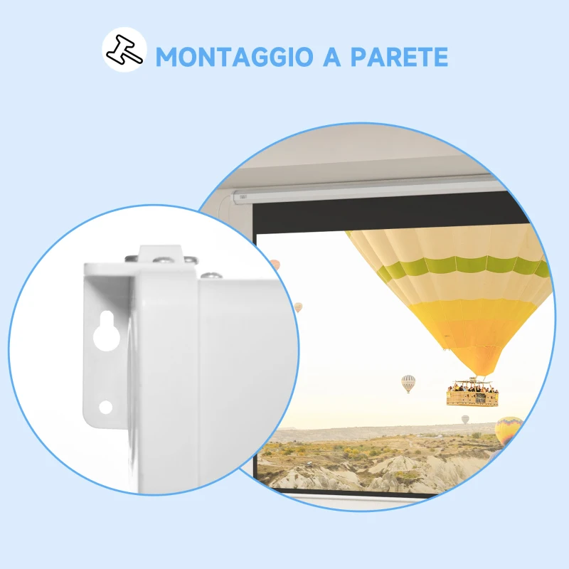 HOMCOM Telo per Proiettore 120" 16:9 Motorizzato con Telecomando, Fissaggio a Muro e Soffitto, Bianco