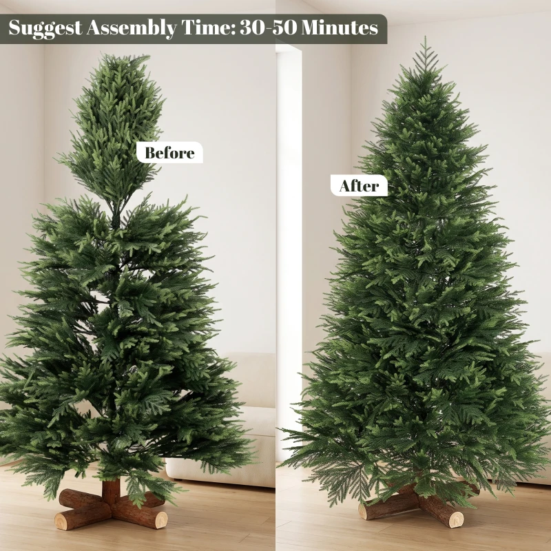 HOMCOM 6ft Artificial Christmas Tree, Hinged Xmas Tree with Realistic 751 PE & PVC Branch Tips, Fir Wood Base, Green