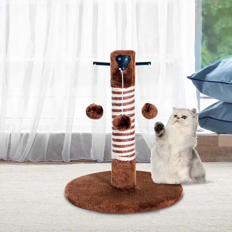 PawHut Poste Rascador para Gato Rascador Árbol para Arañar 3 Bolas de Juego Cubierta de Felpa Sisal Natural 34x34x42cm Marrón