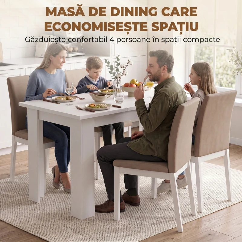 HOMCOM Masă de dining modernă cu spațiu de depozitare, 120 cm, albă