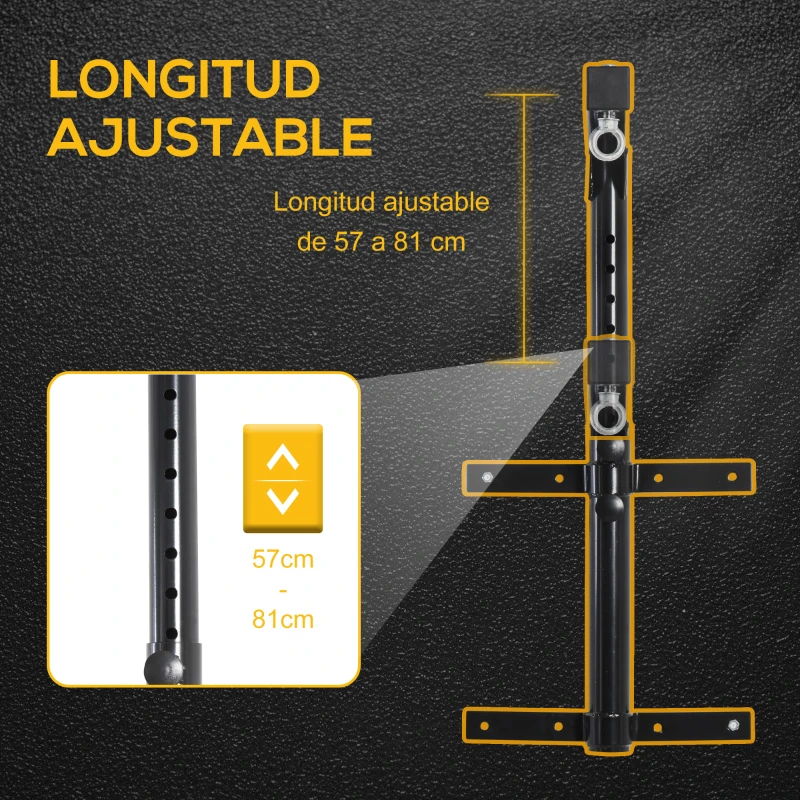 HOMCOM Soporte de Pared para Saco de Boxeo Altura Ajustable 60-88 cm Soporte de Pared para Saco de Boxeo con Gancho Bolsa Pesada MMA Tubo Robusto de Acero Carga Máx. 100 kg Negro
