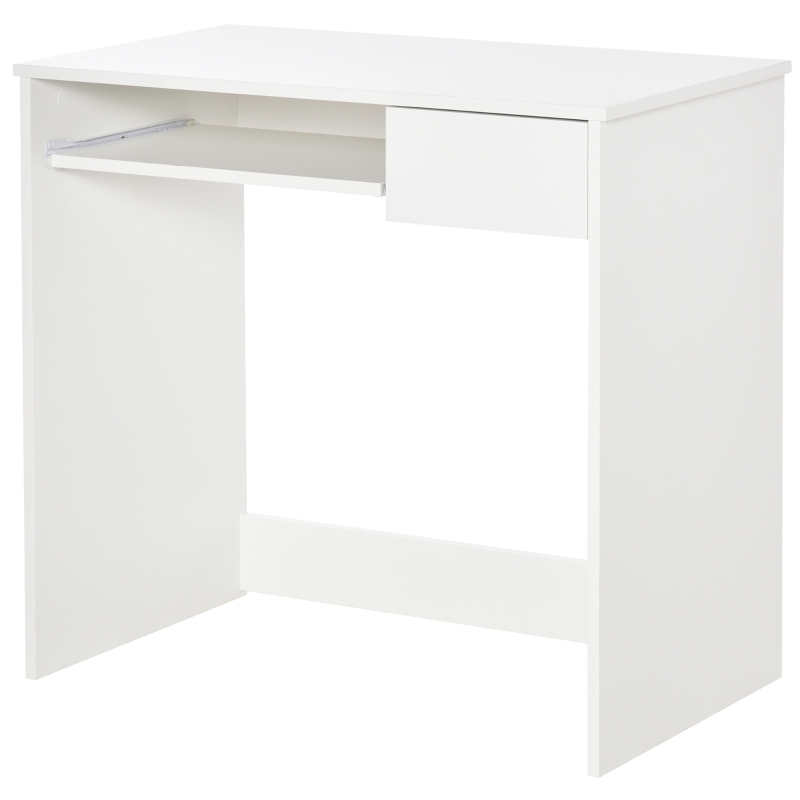 HOMCOM Bureau d'Ordinateur, 80 x 45 x 75 cm, Bureau avec Rangement, Plateau pour Clavier et Tiroir, Blanc