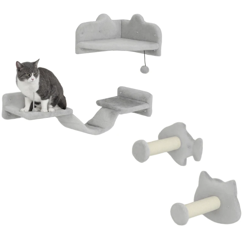 PawHut Kattentrapset, 4-delig, Krabmeubel met Sisal Treden, Dubbele Platform, Lichtgrijs/Crèmewit