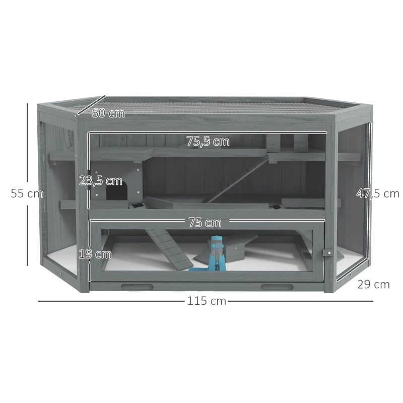 PawHut Hamsterkooi, 3 Niveaus, Uitschuifbare Tray, Hout/Metaal, 115x60x55 cm