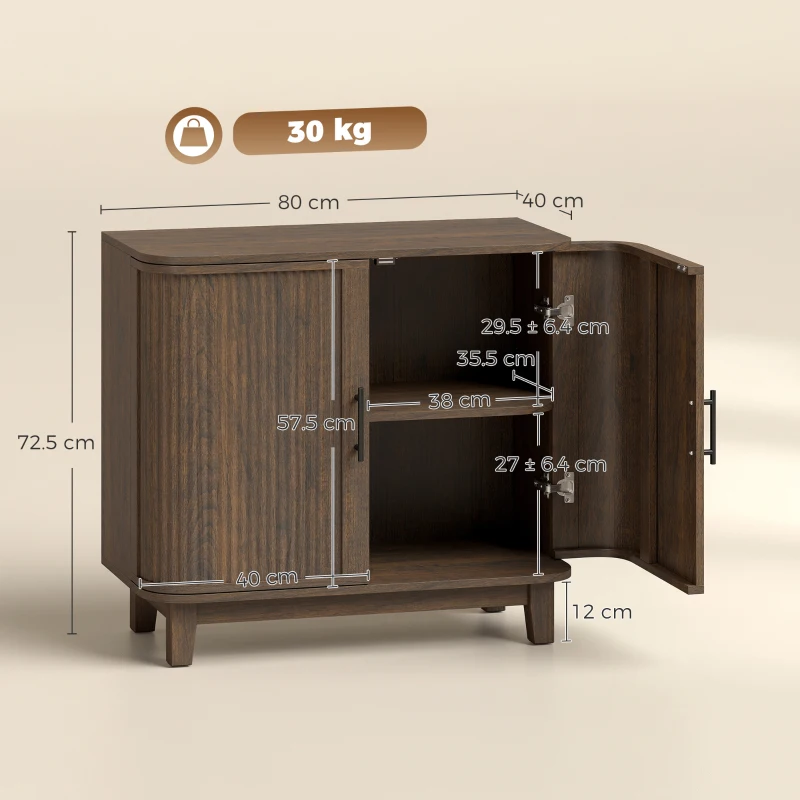 HOMCOM Sideboard Buffet Cabinet, Storage Cabinet with 2 Curved Doors, Adjustable Shelf and Legs for Dining Room, Dark Walnut