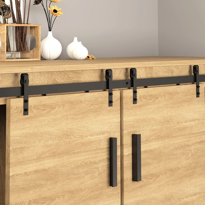 HOMCOM Herrajes Puertas Correderas 183 cm para Puerta Corredera Doble de Madera Ancho 45 cm Mueble de TV Armario Negro