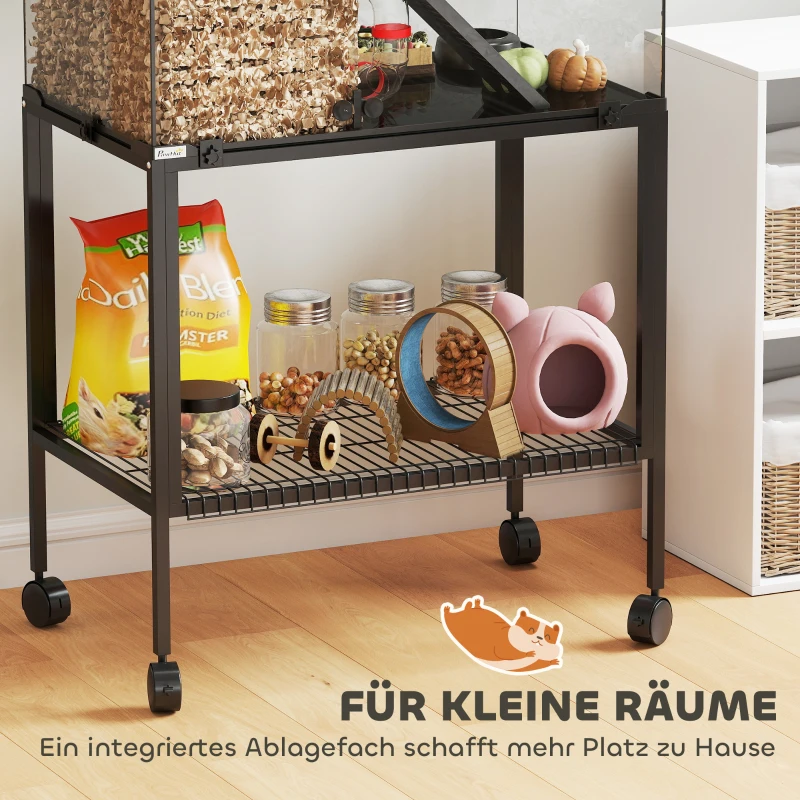 PawHut Hamsterkäfig, Kleintiergehege mit 3 Ebenen, Laufrad, Hütte, Plattformen, Rampen, Futterschale, Wasserflasche, Zubehör, Stahl, Kunststoff, Schwarz