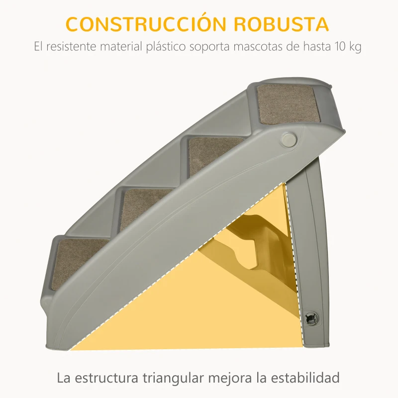 PawHut Escalón para Perros Gatos Portátil con Alfombras Antideslizantes para Cama Sofá Carga 20 kg 62x38x49,5 cm Gris