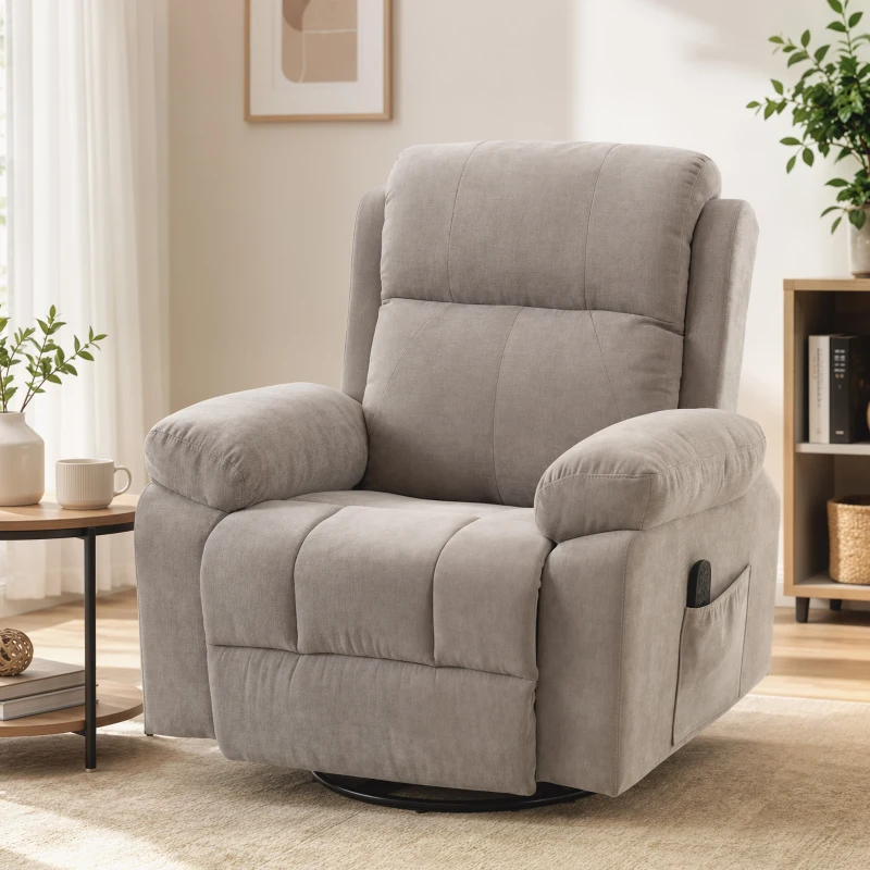 HOMCOM Sillón relax Sillón de TV Sillón de masaje giratorio 360° con calor, masaje, aspecto chenilla, Beige