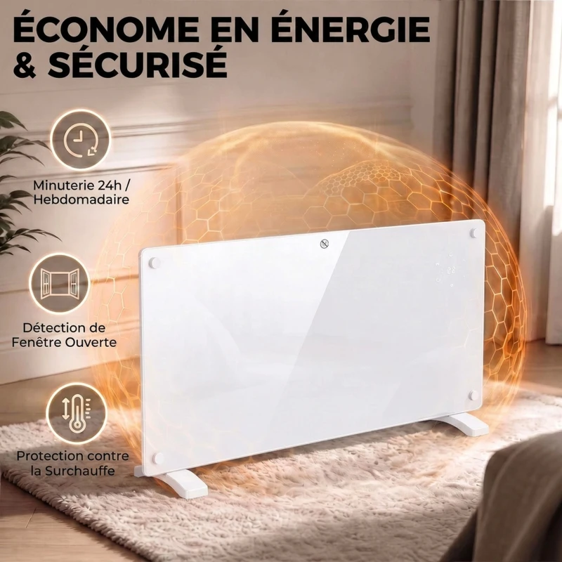 HOMCOM Radiateur Électrique Connecté WiFi 2000 W, Chauffage Convecteur Sur Pied ou Mural, Télécommande, Écran LED, 15-22m²