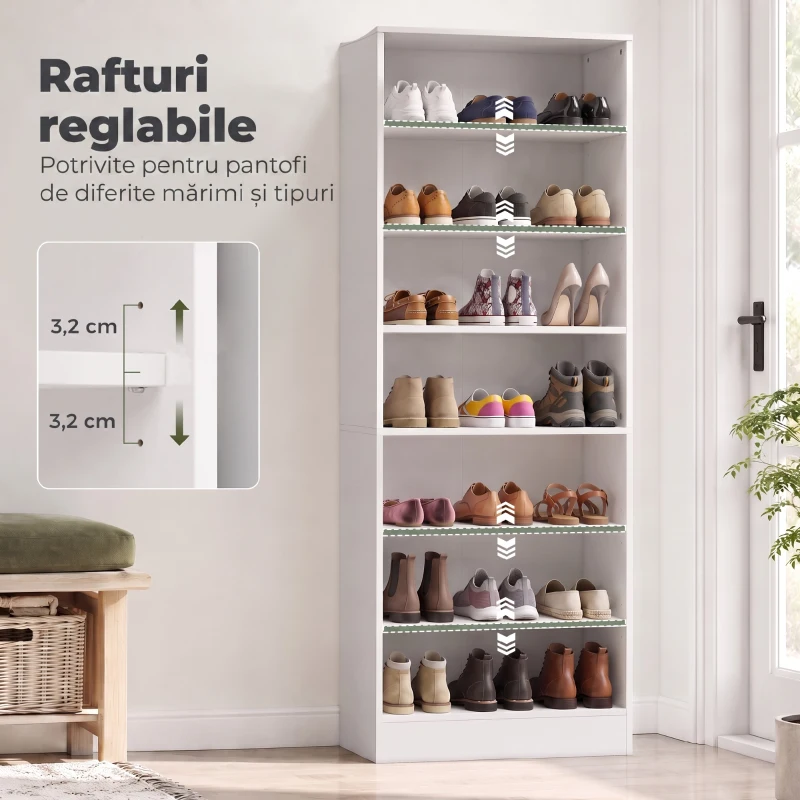 HOMCOM Pantofar cu Rafturi Reglabile, pentru 21 de Perechi, Alb