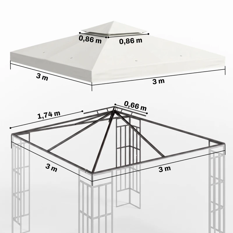 Outsunny Techo de Repuesto para Cenador, 3x3 m, Cubierta de Repuesto con Techo Doble, 8 Orificios de Drenaje y Protección UV, SOLO Toldo de Recambio para Pabellón Gazebo, Crema