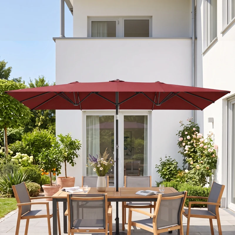 Outsunny Grote parasol, in hoogte verstelbaar, kantelbaar, 150x295x170-214 cm, Wijnrood