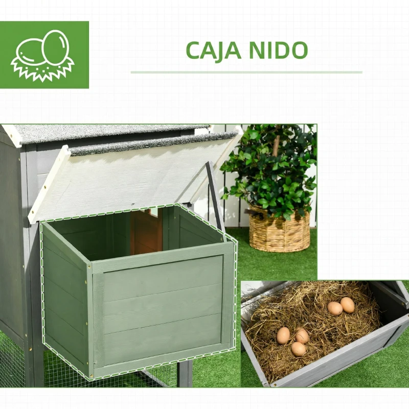 PawHut Gallinero para Exterior Grande de Madera 300x66x116 cm con Nido Corral Bandeja Extraíble Techo Asfáltico Rampa Gris