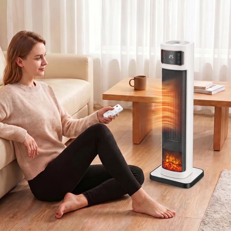 HOMCOM Riscaldatore Elettrico in Ceramica con Termostato Regolabile, 4 Modalità, Pannello Touch, Telecomando, Bianco