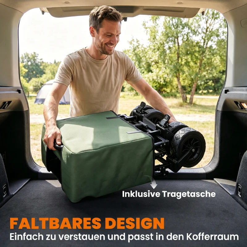 Outsunny Bollerwagen, faltbar, 110 L, bis 100 kg, Teleskopgriff, Stahlrahmen, 94 x 57 x 77-100 cm, Khaki
