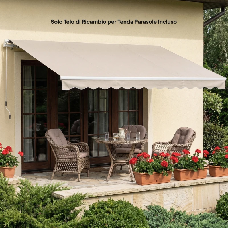 Outsunny Telo di Ricambio per Tenda Parasole Retrattile in Poliestere UV 50+, 3.5x2.5 m, Bianco Crema