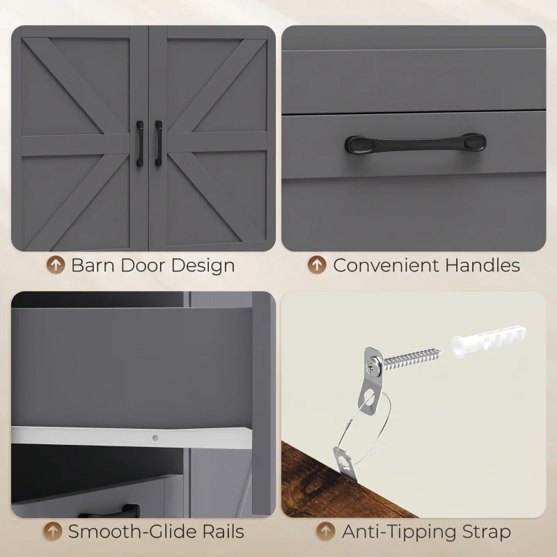 HOMCOM Sideboard Cabinet with Power Outlet, Farmhouse Kitchen Cabinet with 3 Drawers and Open Shelf, Grey
