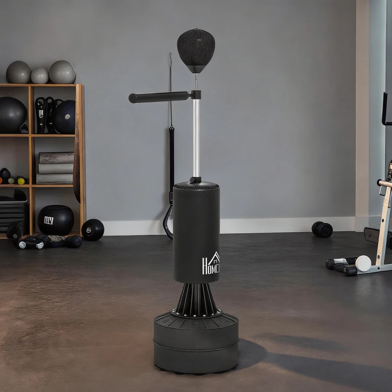 HOMCOM Staande bokszak met speedball, reflexstang, in hoogte verstelbaar, voor volwassenen, 155-205cm, zwart