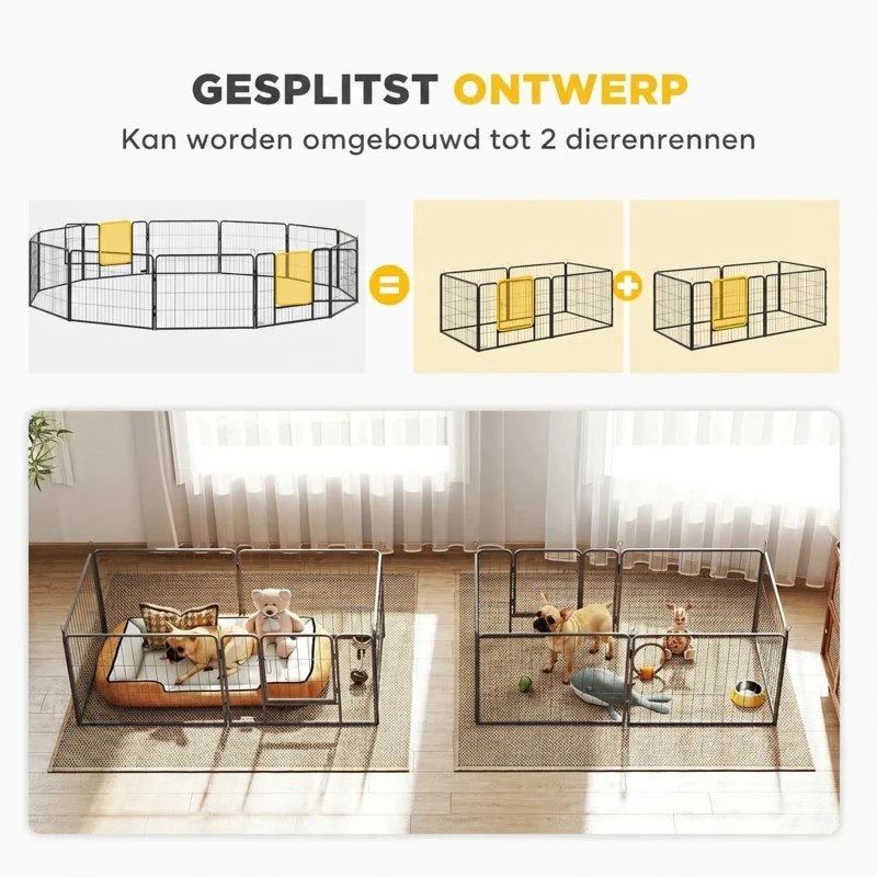 PawHut Huisdieromheining, puppyren, puppyhek, 12 panelen, voor binnen en buiten, grijs