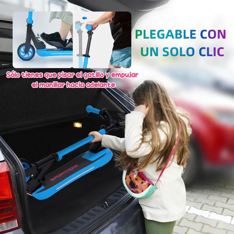 SPORTNOW Patinete Eléctrico Plegable de +6 Años Motor 120 W Autonomía 6 KM MAX 10 KM/H Ruedas de 5" - 5,5" Altura Ajustable Azul