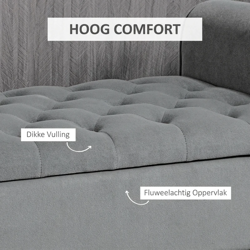 HOMCOM Zitbank Polsterbank Bedbank, Knoopstiksel, Fluweelachtige Afwerking, 126 cm x 48,5 cm x 57 cm, Grijs(m-5)
