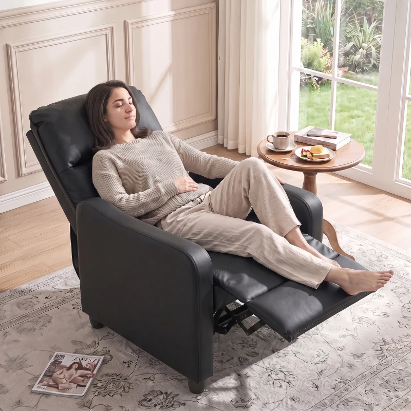 HOMCOM Manuell verstellbarer Relaxsessel 155° mit Fußstütze, in PU-Leder, für Wohnzimmer und Schlafzimmer, 69x91x100cm, Schwarz