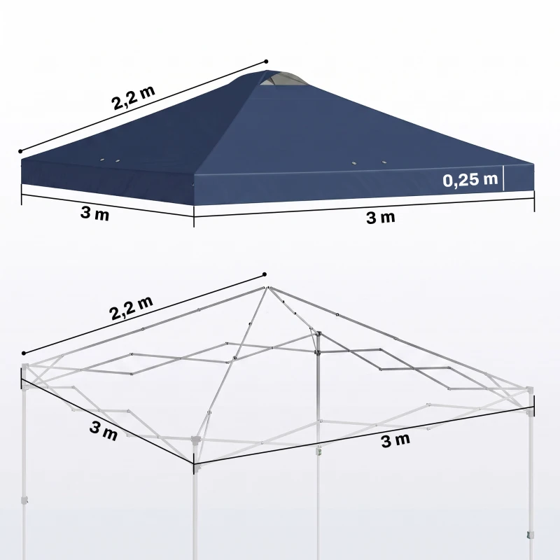 Outsunny Pavillon-Dach Ersatz UV50+ wasserfest mit 8 Abflusslöchern 3 x 3 m, Blau